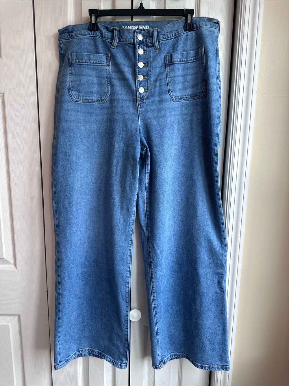 Lands' End Medium Blue High-Rise Wide Leg Jeans with Button Fly